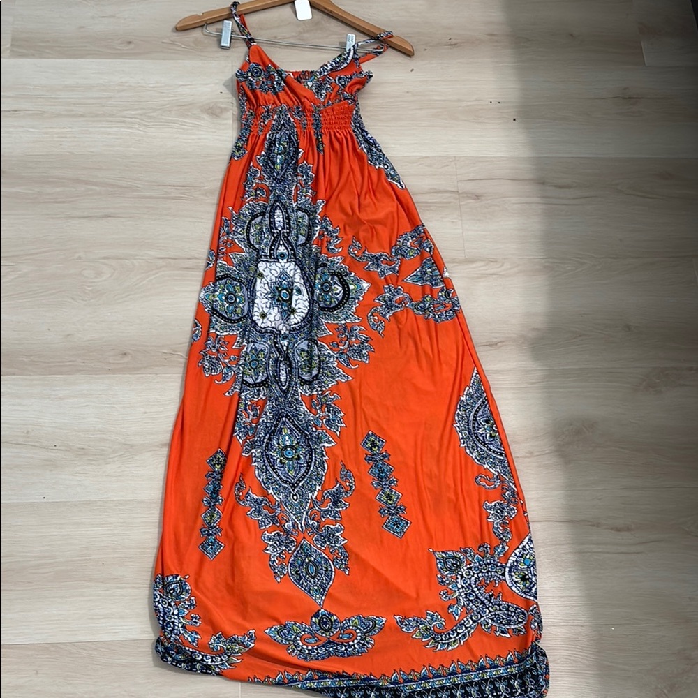 Orange Sleeveless V-Neck maxi Sundress
